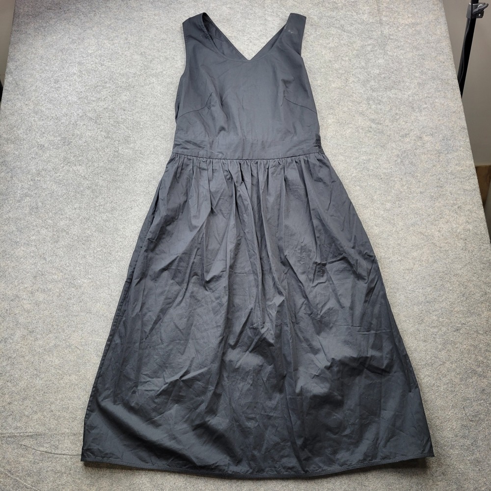Everlane Womens Black V-Neck Cross Back Midi Dress Size 12 Cotton Poplin‎ 40378